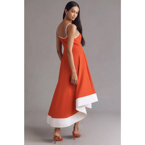 nwt ANTHROPOLOGIE MAEVE sz 2X A-line color block midi dress in red - Picture 3 of 4